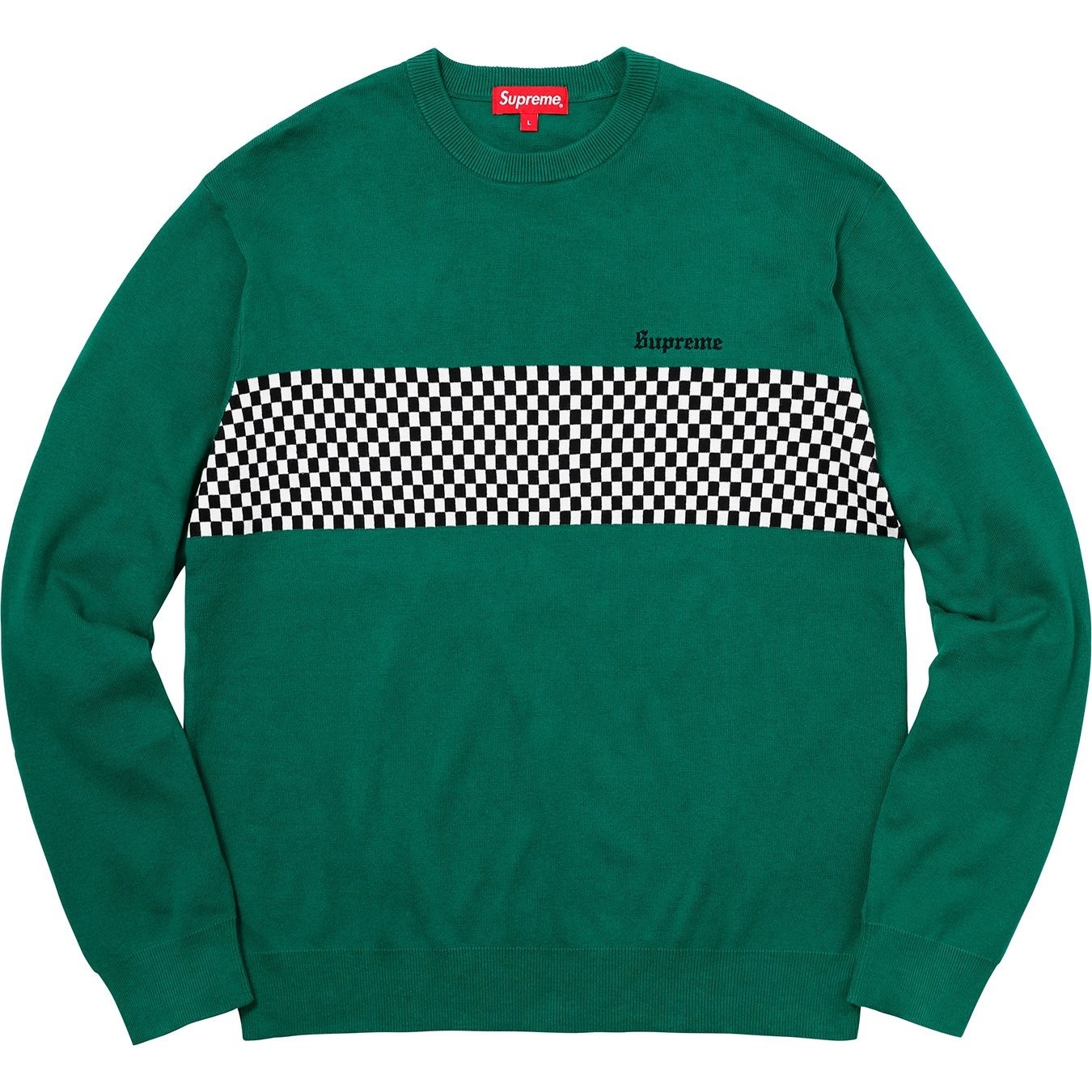 Checkered Panel Crewneck Sweater view 2